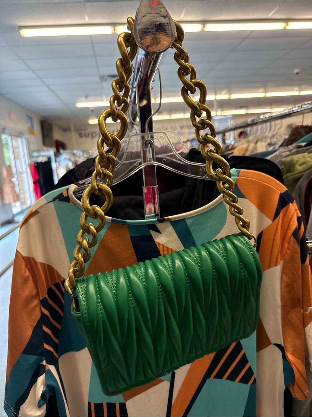 Montana West Emerald Green Quilted Shoulder Bag with Gold Chain